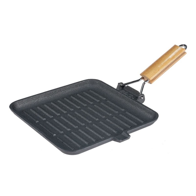 Poêle grill en fonte avec poignée en bois pliable, 24x24 cm - Comparaison de produits