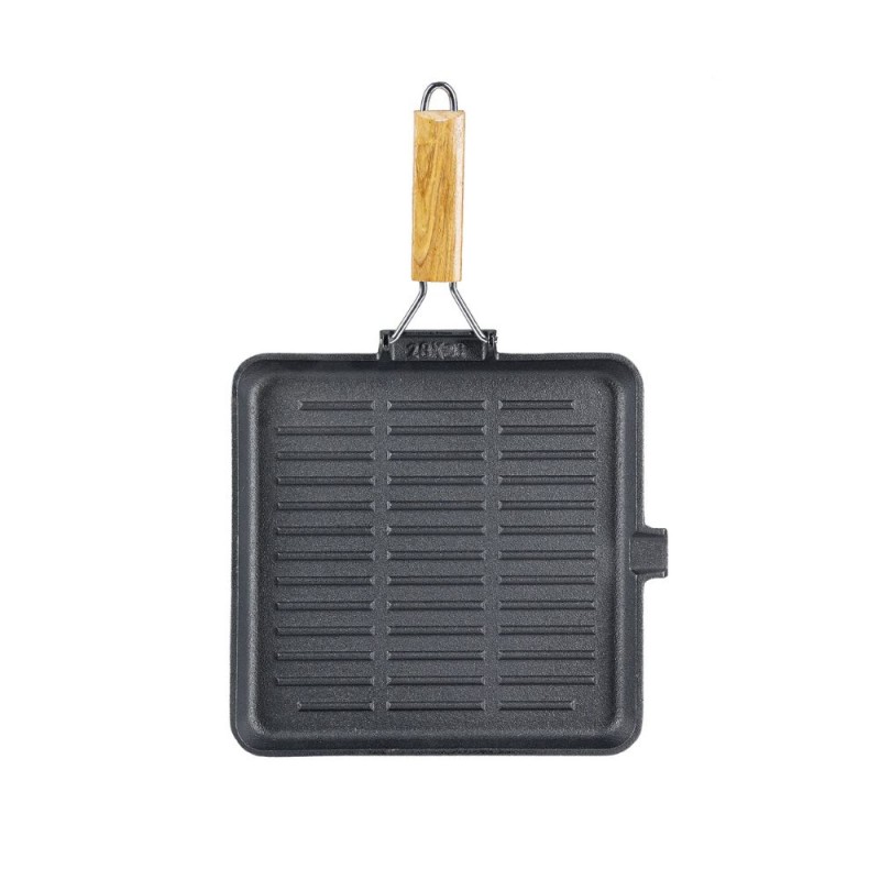 Poêle grill en fonte avec poignée en bois pliable, 24x24 cm - Comparaison de produits
