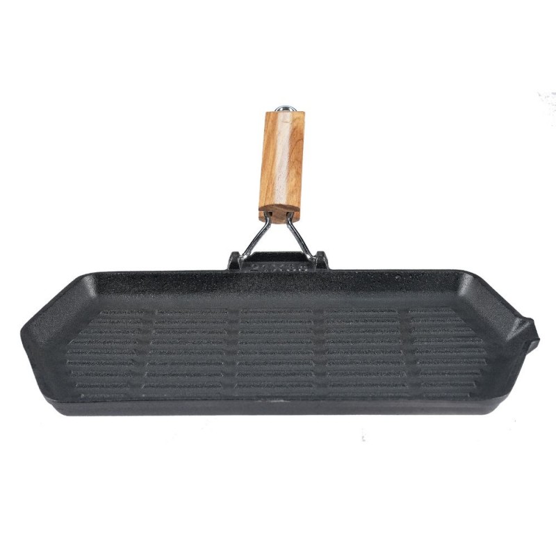Poêle grill en fonte avec poignée en bois pliable, 35x21 cm - Comparaison de produits