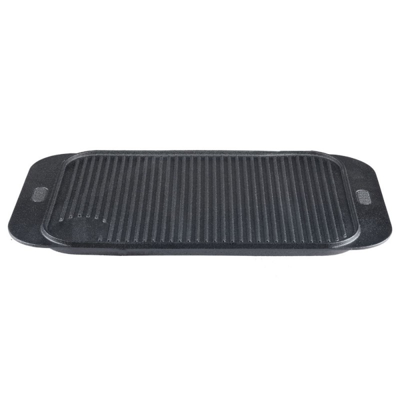 Plaque de gril en fonte double face, 48x26 cm - Plaque en fonte